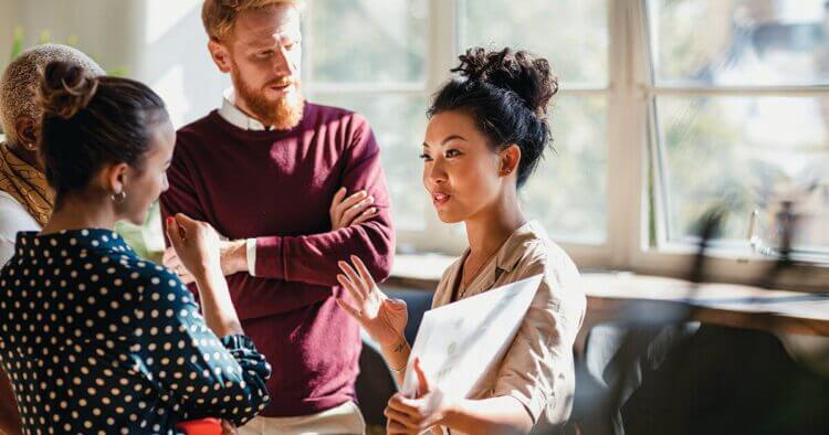 Young professionals chatting